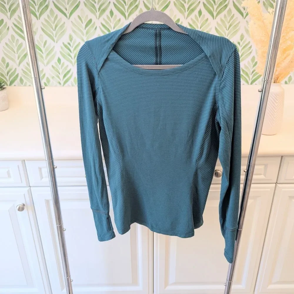 Lululemon Long Sleeve Kanto Catch Me 10 Mini Pop Stripe Dark Fuel Forge Teal